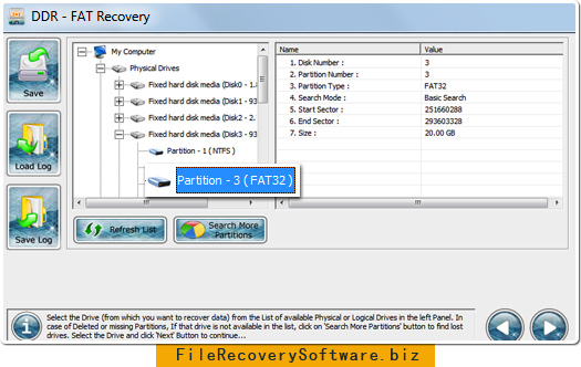 FAT file recovery software Select partition drive