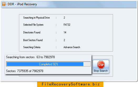 iPod file recovery disk scanning process
