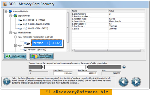 Memory card file recovery Select partition