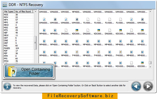 NTFS file recovery software Open containing folder