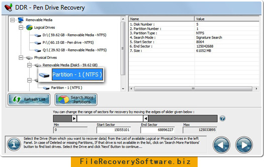 Pen drive file recovery software Select partition disk