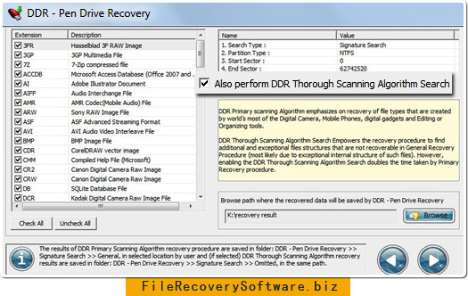 Pen drive file recovery software disk scanning using