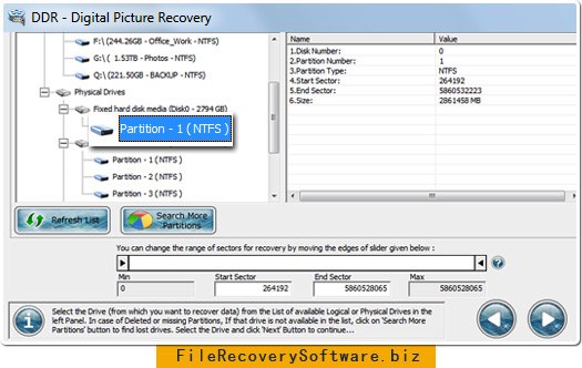 Digital pictures recovery software Select partition