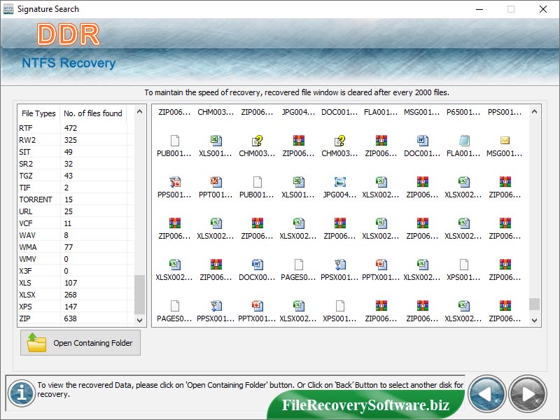 Screenshot of NTFS File Recovery Application